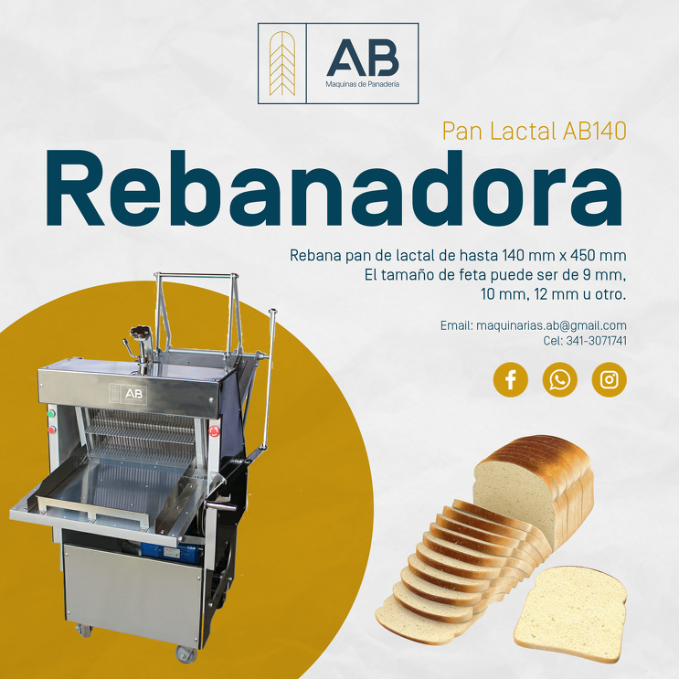 Rebanadora de pan de lactal AB120 - Productos - AB MAQUINARIAS -  Bizcomatic, Sobadora, Corbol - Rosario